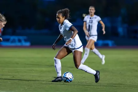 Georgia Southern defender Kamryn Nobles (3) during the NCAA women’s soccer match between Georgia Southern and Marshall at Eagle Field at the Erk Russell Athletic Park on October 19, 2023 in Statesboro, Georgia. (Photograph by AJ Henderson / Georgia Southern Athletics)