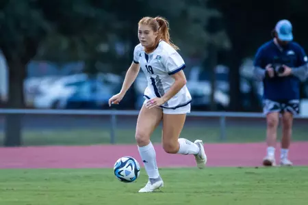 Georgia Southern midfielder Meredith Pugh (19) during the NCAA women’s soccer match between Georgia Southern and Marshall at Eagle Field at the Erk Russell Athletic Park on October 19, 2023 in Statesboro, Georgia. (Photograph by AJ Henderson / Georgia Southern Athletics)