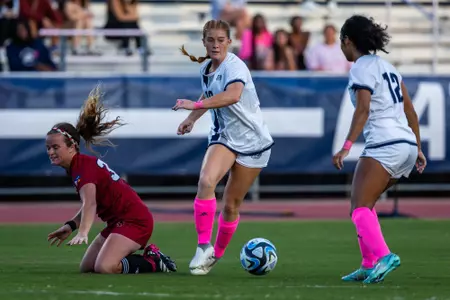 Georgia Southern midfielder Meredith Pugh (19) during the NCAA women’s soccer match between Georgia Southern and Louisiana at Eagle Field at the Erk Russell Athletic Park on October 5, 2023 in Statesboro, Georgia. (Photograph by AJ Henderson/ Georgia Southern Athletics)