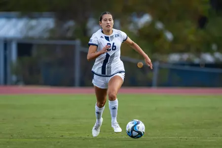 Georgia Southern defender Isabel Kopp (26) during the NCAA women’s soccer match between Georgia Southern and Marshall at Eagle Field at the Erk Russell Athletic Park on October 19, 2023 in Statesboro, Georgia. (Photograph by AJ Henderson / Georgia Southern Athletics)