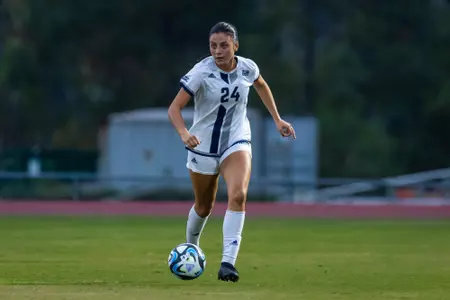 Georgia Southern defender Erin Wilkins (24) during the NCAA women’s soccer match between Georgia Southern and Georgia State at Eagle Field at the Erk Russell Athletic Park on October 11, 2023 in Statesboro, Georgia. (Photograph by AJ Henderson / Georgia Southern Athletics)
