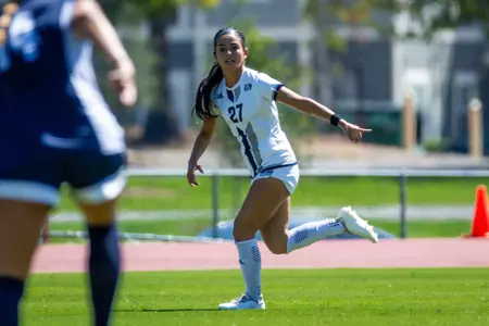 Georgia Southern midfielder Maya Zovko (27) during the NCAA women’s soccer match between Georgia Southern and Old Dominion at Eagle Field at the Erk Russell Athletic Park on September 24, 2023 in Statesboro, Georgia. (Photograph by AJ Henderson / Georgia Southern Athletics)