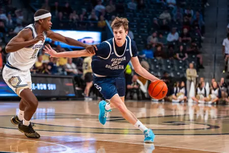 Georgia Southern sophomore forward Nate Brafford (23) during the NCAA men’s basketball game between Georgia Southern and Georgia Tech at McAmish Pavillion on November 6, 2023 in Atlanta, Georgia. (Photograph by AJ Henderson / Georgia Southern Athletics)