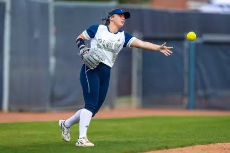 Georgia Southern freshman outfielder Emma Davis (2) during the NCAA softball game between Georgia Southern and North Carolina A&T at Eagle Softball Field on February 24, 2023 in Statesboro, Georgia. (Photograph by AJ Henderson / Georgia Southern Athletics)