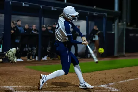 Georgia Southern junior Emily Greek (7) during the NCAA softball game between Georgia Southern and Bryant University at Eagle Softball Field on February 17, 2023 in Statesboro, Georgia. (Photograph by AJ Henderson / Georgia Southern Athletics)