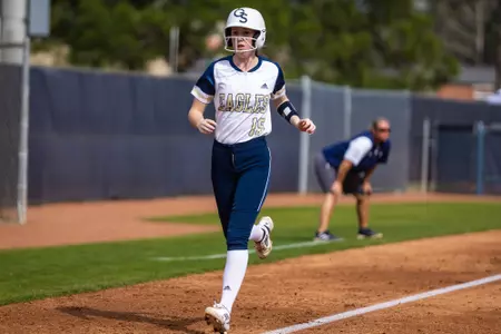 Georgia Southern freshman utility player Brooke Kell (15) during the NCAA softball game between Georgia Southern and North Carolina A&T at Eagle Softball Field on February 24, 2023 in Statesboro, Georgia. (Photograph by AJ Henderson / Georgia Southern Athletics)