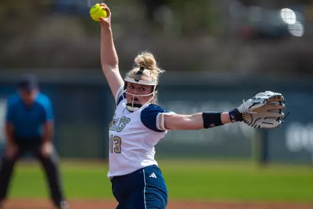 Georgia Southern redshirt freshman Morgan Kendrick (13) during the NCAA softball game between Georgia Southern and North Carolina A&T at Eagle Softball Field on February 24, 2023 in Statesboro, Georgia. (Photograph by AJ Henderson / Georgia Southern Athletics)