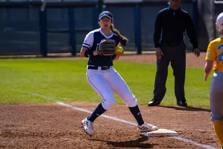 Georgia Southern graduate infielder Katie Perkins (11) during the NCAA softball game between Georgia Southern and Long Island University at Eagle Softball Field on February 19, 2023 in Statesboro, Georgia. (Photograph by AJ Henderson / Georgia Southern Athletics)