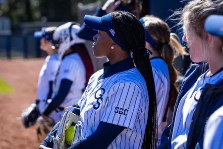 Georgia Southern infielder Janiyah Strong (17) during the NCAA softball game between Georgia Southern and Bryant University at Eagle Softball Field on February 18, 2023 in Statesboro, Georgia. (Photograph by AJ Henderson / Georgia Southern Athletics)