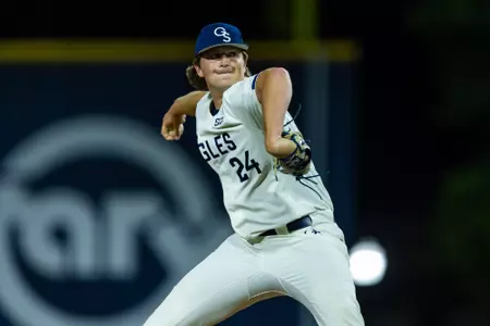 Georgia Southern right-handed pitcher Jonah Milchuck (24) during the NCAA baseball game between Georgia Southern and Old Dominion at Jack Stallings Field at J.I. Clements Stadium on March 31, 2023 in Statesboro, Georgia. (Photograph by AJ Henderson / Georgia Southern
Athletics)