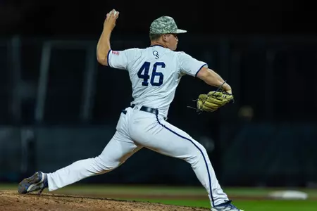Georgia Southern left-handed pitcher Brett Zerbel (46) during the NCAA baseball game between Georgia Southern and Old Dominion at Jack Stallings Field at J.I. Clements Stadium on April 1, 2023 in Statesboro, Georgia. (Photograph by AJ Henderson / Georgia Southern Athletics)