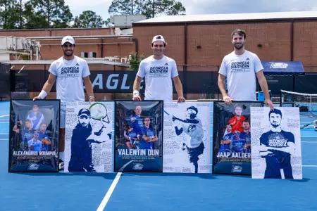 Senior Day Ceremony during the NCAA men’s tennis match between Georgia Southern and Louisiana at Wallis Tennis Center on April 16, 2023 in Statesboro, Georgia. (Photograph by AJ Henderson / Georgia Southern Athletics)