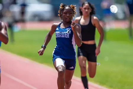 Georgia Southern freshman Nia Hence during the Georgia Southern Track & Field Classic at Eagle Track at Erk Russell Athletic Park on April 29, 2023 in Statesboro, Georgia. (Photograph by AJ Henderson / Georgia Southern Athletics)