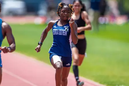 Georgia Southern freshman Nia Hence during the Georgia Southern Track & Field Classic at Eagle Track at Erk Russell Athletic Park on April 29, 2023 in Statesboro, Georgia. (Photograph by AJ Henderson / Georgia Southern Athletics)