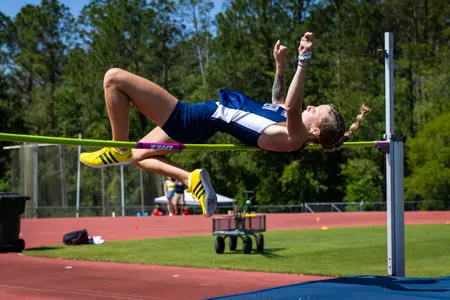 Georgia Southern junior MaKenna Hillmer during the Georgia Southern Track & Field Classic at Eagle Track at Erk Russell Athletic Park on April 29, 2023 in Statesboro, Georgia. (Photograph by AJ Henderson / Georgia Southern Athletics)