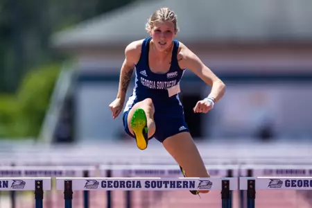 Georgia Southern junior MaKenna Hillmer during the Georgia Southern Track & Field Classic at Eagle Track at Erk Russell Athletic Park on April 29, 2023 in Statesboro, Georgia. (Photograph by AJ Henderson / Georgia Southern Athletics)