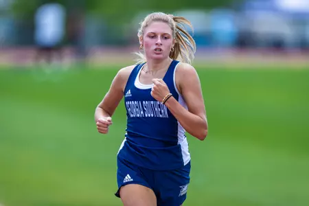 Georgia Southern sophomore Megan Hilton during the Georgia Southern Track & Field Classic at Eagle Track at Erk Russell Athletic Park on April 29, 2023 in Statesboro, Georgia. (Photograph by AJ Henderson / Georgia Southern Athletics)