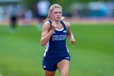 Georgia Southern sophomore Megan Hilton during the Georgia Southern Track & Field Classic at Eagle Track at Erk Russell Athletic Park on April 29, 2023 in Statesboro, Georgia. (Photograph by AJ Henderson / Georgia Southern Athletics)