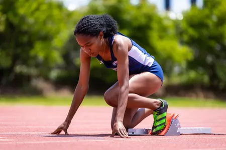 Georgia Southern junior Donisha Jeanty during the Georgia Southern Track & Field Classic at Eagle Track at Erk Russell Athletic Park on April 29, 2023 in Statesboro, Georgia. (Photograph by AJ Henderson / Georgia Southern Athletics)