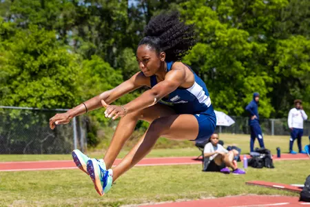 Georgia Southern sophomore Imani Moore during the Georgia Southern Track & Field Classic at Eagle Track at Erk Russell Athletic Park on April 29, 2023 in Statesboro, Georgia. (Photograph by AJ Henderson / Georgia Southern Athletics)
