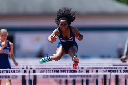 Georgia Southern sophomore Imani Moore during the Georgia Southern Track & Field Classic at Eagle Track at Erk Russell Athletic Park on April 29, 2023 in Statesboro, Georgia. (Photograph by AJ Henderson / Georgia Southern Athletics)