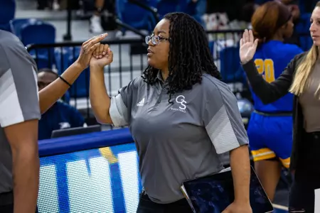 Georgia Southern women's basketball director of basketball operations Michelle McLeod during the NCAA women’s basketball game between Georgia Southern and Allen at Hanner Fieldhouse on November 7, 2022 in Statesboro, Georgia. (Photograph by AJ Henderson / Georgia Southern Athletics)