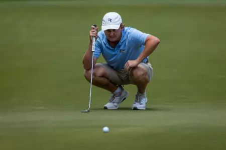 Georgia Southern freshman Parker Claxton during the third round of the 2023 NCAA Men’s Golf Salem Regional at The Cliffs at Keowee Falls on May 17, 2023 in Salem, South Carolina. (Photograph by AJ Henderson / Georgia Southern Athletics)