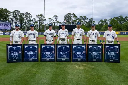 Seniors during the NCAA baseball game between Georgia Southern and James Madison at Jack Stallings Field at J.I. Clements Stadium on May 20, 2023 in Statesboro, Georgia. (Photograph by AJ Henderson / Georgia Southern Athletics)