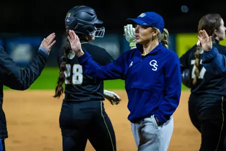 Georgia Southern director of softball operations Sutton Long during the NCAA softball game between Georgia Southern and Bryant University at Eagle Softball Field on February 17, 2023 in Statesboro, Georgia. (Photograph by AJ Henderson / Georgia Southern Athletics)