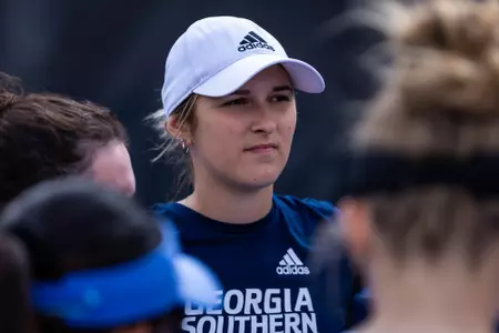 Georgia Southern graduate assistant coach Jana Weiss during the NCAA women’s tennis match between Georgia Southern and Jacksonville State at Wallis Tennis Center on February 21, 2023 in Statesboro, Georgia. (Photograph by AJ Henderson / Georgia Southern Athletics)