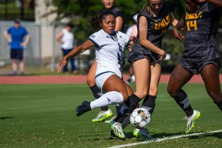 Georgia Southern forward/defender Bri Conley (6) during the NCAA women’s soccer match between Georgia Southern and Kennesaw State at Eagle Field at the Erk Russell Athletic Park on August 12, 2023 in Statesboro, Georgia. (Photograph by AJ Henderson / Georgia Southern Athletics)