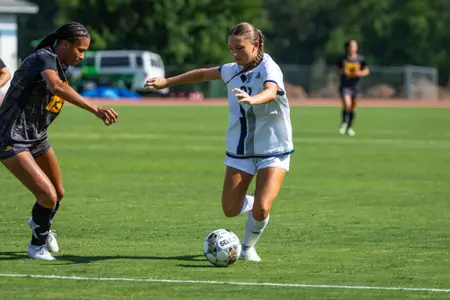 Georgia Southern forward Lauren Connelly (21) during the NCAA women’s soccer match between Georgia Southern and Kennesaw State at Eagle Field at the Erk Russell Athletic Park on August 12, 2023 in Statesboro, Georgia. (Photograph by AJ Henderson / Georgia Southern Athletics)