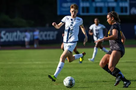 Georgia Southern defender Caitlin Conroy (2) during the NCAA women’s soccer match between Georgia Southern and Kennesaw State at Eagle Field at the Erk Russell Athletic Park on August 12, 2023 in Statesboro, Georgia. (Photograph by AJ Henderson / Georgia Southern Athletics)