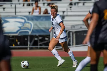 Georgia Southern midfielder Ansleigh Crenshaw (30) during the NCAA women’s soccer match between Georgia Southern and Kennesaw State at Eagle Field at the Erk Russell Athletic Park on August 12, 2023 in Statesboro, Georgia. (Photograph by AJ Henderson / Georgia Southern Athletics)