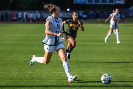 Georgia Southern forward/defender Larsyn Reid (23) during the NCAA women’s soccer match between Georgia Southern and Kennesaw State at Eagle Field at the Erk Russell Athletic Park on August 12, 2023 in Statesboro, Georgia. (Photograph by AJ Henderson / Georgia Southern Athletics)