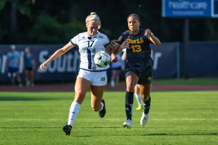 Georgia Southern forward Gwen Townsend (17) during the NCAA women’s soccer match between Georgia Southern and Kennesaw State at Eagle Field at the Erk Russell Athletic Park on August 12, 2023 in Statesboro, Georgia. (Photograph by AJ Henderson / Georgia Southern Athletics)
