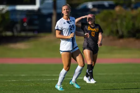 Georgia Southern defender Anna Wheatley (29) during the NCAA women’s soccer match between Georgia Southern and Kennesaw State at Eagle Field at the Erk Russell Athletic Park on August 12, 2023 in Statesboro, Georgia. (Photograph by AJ Henderson / Georgia Southern Athletics)