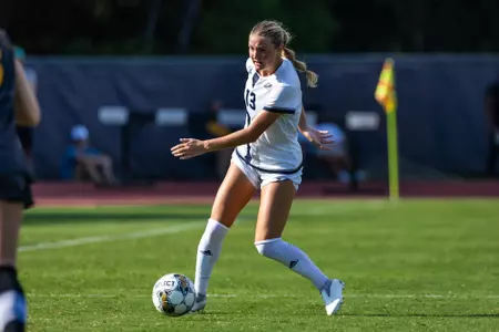 Georgia Southern midfielder Smith Cathey (13) during the NCAA women’s soccer match between Georgia Southern and Kennesaw State at Eagle Field at the Erk Russell Athletic Park on August 12, 2023 in Statesboro, Georgia. (Photograph by AJ Henderson / Georgia Southern Athletics)