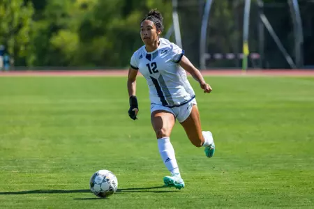 Georgia Southern forward Simone Timm (12) during the NCAA women’s soccer match between Georgia Southern and Kennesaw State at Eagle Field at the Erk Russell Athletic Park on August 12, 2023 in Statesboro, Georgia. (Photograph by AJ Henderson / Georgia Southern Athletics)