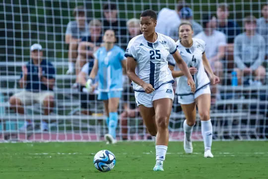Georgia Southern defender Sade Heinrichs (25) during the NCAA women’s soccer match between Georgia Southern and Georgia at Eagle Field at the Erk Russell Athletic Park on September 7, 2023 in Statesboro, Georgia. (Photograph by AJ Henderson / Georgia Southern Athletics)