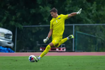 Georgia Southern goalkeeper Nate Martinez (1) kicks a goal kick into the field of play in an exhibition match against Clayton State on Aug. 19.