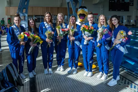 2024 senior class during the NCAA women’s swimming & diving meet between Georgia Southern and Florida Gulf Coast at RAC Pool on January 13, 2024 in Statesboro, Georgia. (Photograph by AJ Henderson / Georgia Southern Athletics)