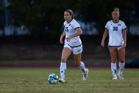 Georgia Southern midfielder/defender Peyton Free (25) during the NCAA women’s soccer match between Georgia Southern and South Alabama at Bo Pitts Field on October 18, 2024 in Statesboro, Georgia. (Photograph by AJ Henderson / Georgia Southern Athletics)