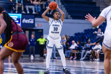 Georgia Southern senior guard McKenna Eddings (30) during the NCAA women’s basketball game between Georgia Southern and Bethune-Cookman at Hanner Fieldhouse on November 12, 2024 in Statesboro, Georgia. (Photograph by AJ Henderson / Georgia Southern Athletics)