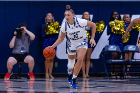 Georgia Southern sophomore forward Liv Fuller (12) during the NCAA women’s basketball game between Georgia Southern and Bethune-Cookman at Hanner Fieldhouse on November 12, 2024 in Statesboro, Georgia. (Photograph by AJ Henderson / Georgia Southern Athletics)