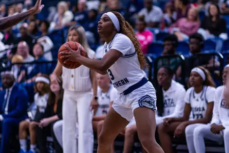 Georgia Southern senior guard Nicole Gwynn (3) during the NCAA women’s basketball game between Georgia Southern and Bethune-Cookman at Hanner Fieldhouse on November 12, 2024 in Statesboro, Georgia. (Photograph by AJ Henderson / Georgia Southern Athletics)
