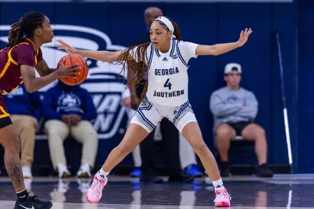 Georgia Southern junior guard Jazmyne Jackson (4) during the NCAA women’s basketball game between Georgia Southern and Bethune-Cookman at Hanner Fieldhouse on November 12, 2024 in Statesboro, Georgia. (Photograph by AJ Henderson / Georgia Southern Athletics)