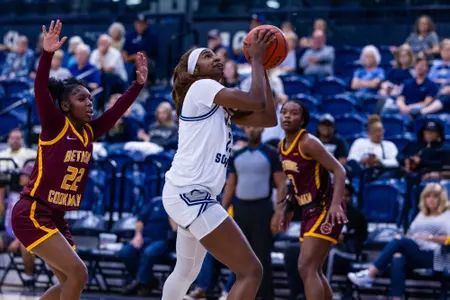 Georgia Southern junior forward Deannasty Smith (23) during the NCAA women’s basketball game between Georgia Southern and Bethune-Cookman at Hanner Fieldhouse on November 12, 2024 in Statesboro, Georgia. (Photograph by AJ Henderson / Georgia Southern Athletics)