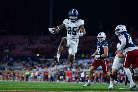 Jalen White scores a touchdown during the NCAA football game between Georgia Southern and South Alabama at Hancock Whitney Stadium on November 2, 2024 in Mobile, Alabama. (Photograph by AJ Henderson / Georgia Southern Athletics)