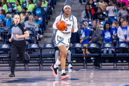 Georgia Southern senior guard Bukky Akinsola (0) during the NCAA women’s basketball game between Georgia Southern and Coastal Georgia at Jack and Ruth Ann Hill Convocation Center on December 13, 2024 in Statesboro, Georgia. (Photograph by AJ Henderson / Georgia Southern Athletics)